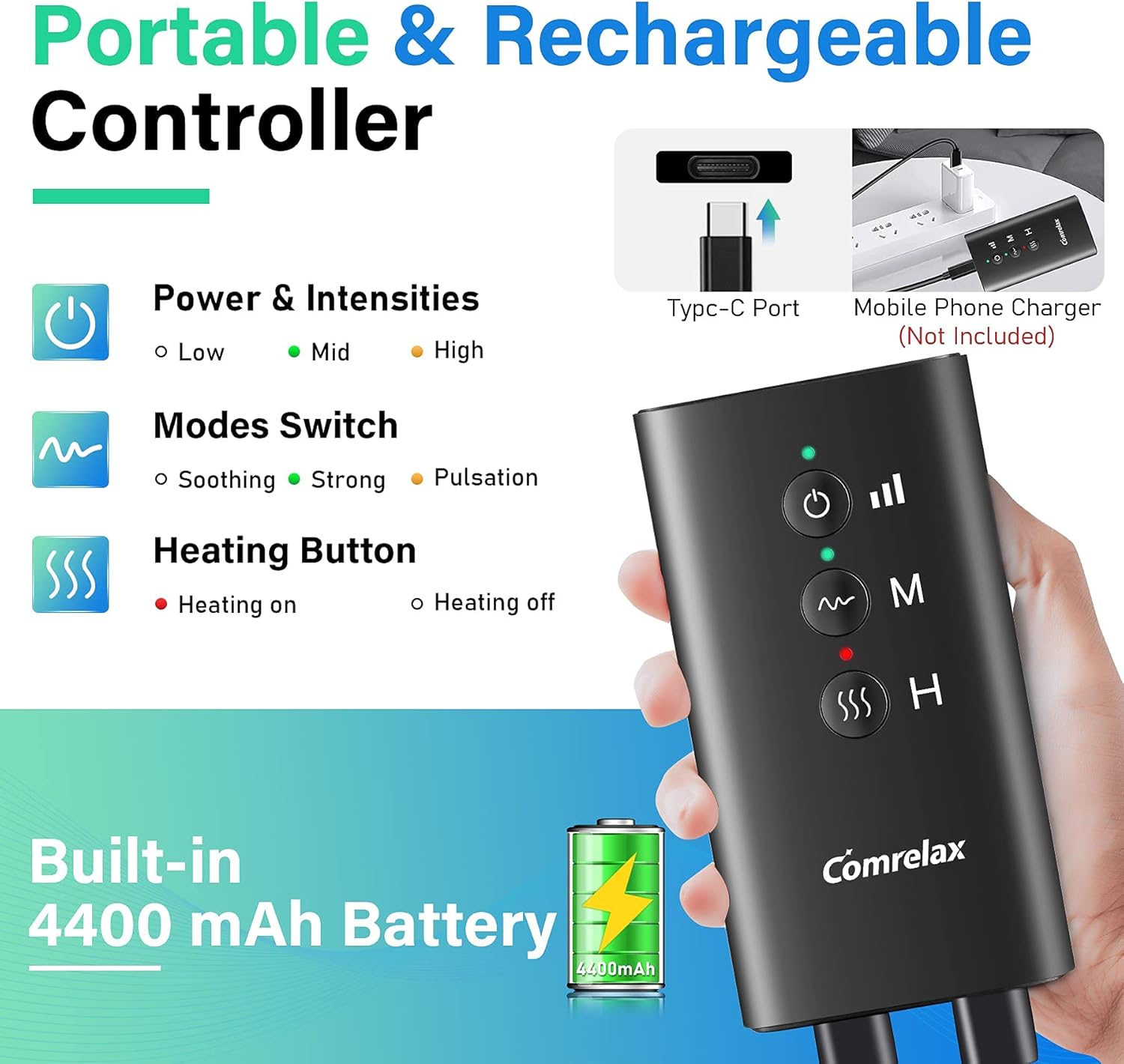 Rechargeable Cordless Leg Massager with Heat, 3 Modes & Intensities L5858