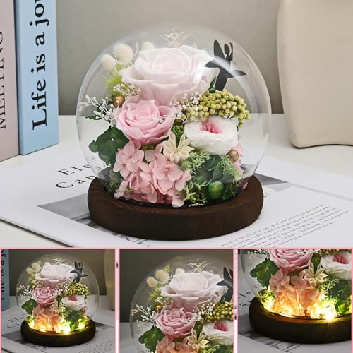 Rose in Glass Dome with LED Light - Gifts for Women Mom Grandma L94341