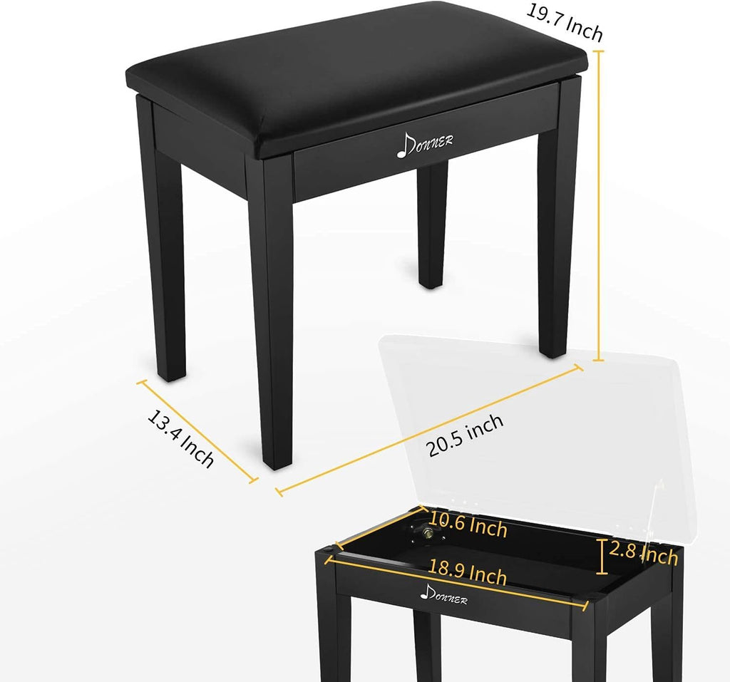 Donner Piano Bench with Storage, Solid Wood, Black V25467