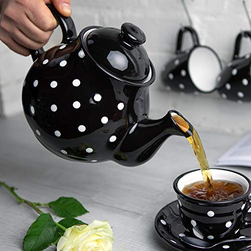 City to Cottage® Handmade Ceramic Polka Dot Teapot Set with Milk Jug and Sugar Bowl L855734