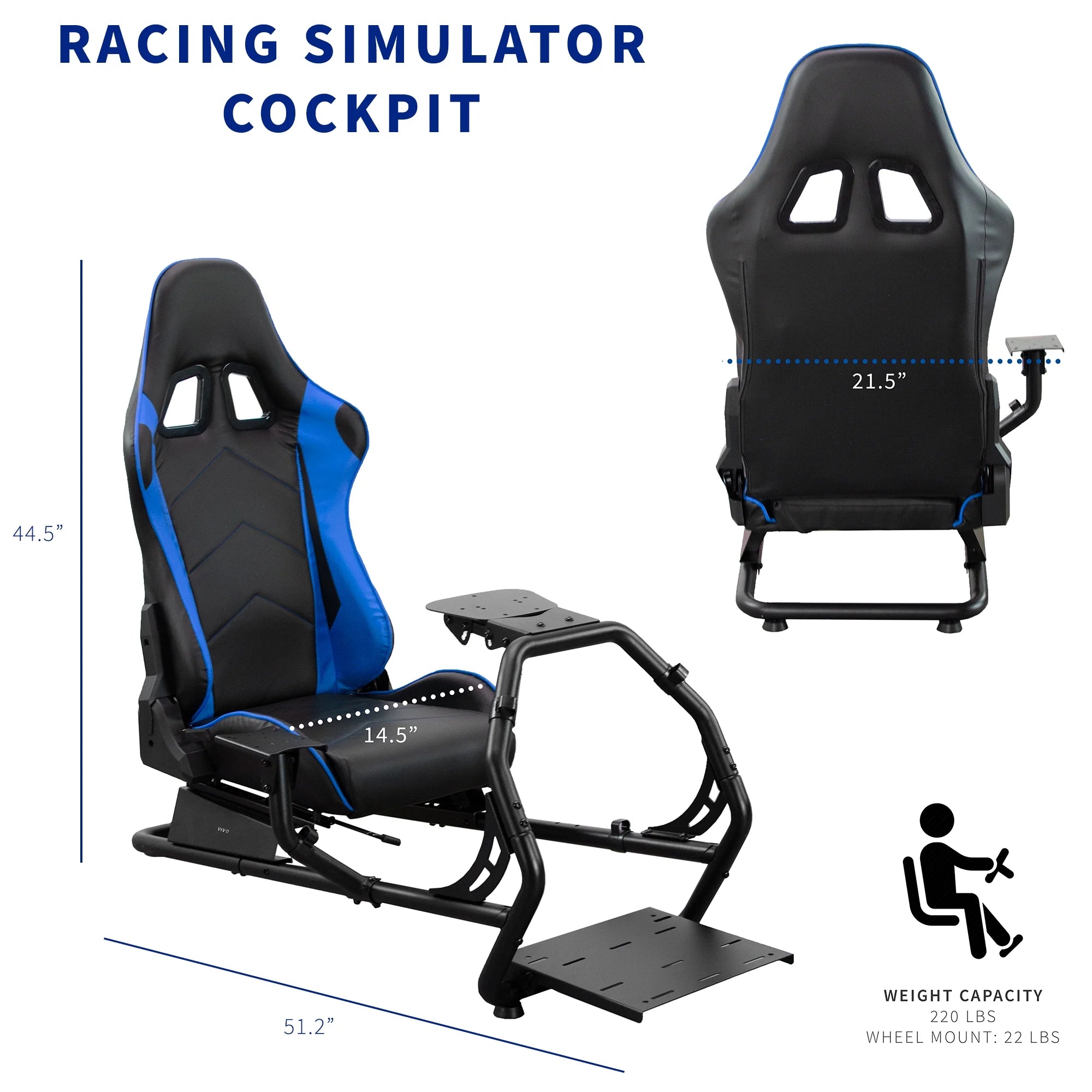 VIVO Black + Blue Racing Simulator Cockpit with Wheel Stand and Reclining Seat R696