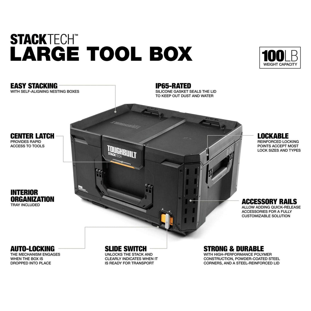 TOUGHBUILT STACKTECH Large 21-in Black Plastic Lockable Tool Box Y647