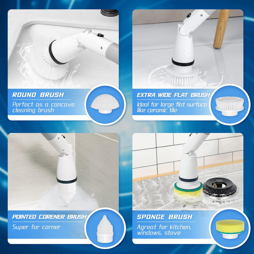 Electric Spin Scrubber with Adjustable Handle and 4 Brush Heads D497740