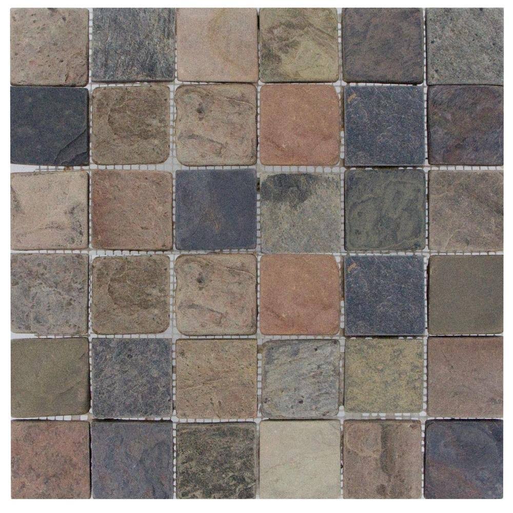 M S International Mixed Color 12 in. x 12 in. x 10mm Tumbled Slate Mesh-Mounted Mosaic Tile (10 Sq. ft. 10 Pieces per CASE)