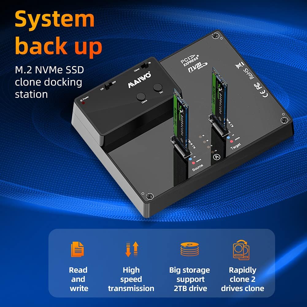 MAIWO K3016S 2 Bay M.2 SATA Docking Station, Tool-Free USB-C to SATA SSD Enclosure Y275