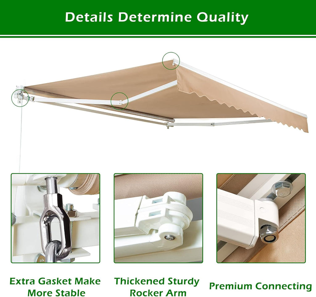 AECOJOY 13'×8' Retractable Patio Awning with Manual Crank Handle, Beige B77127