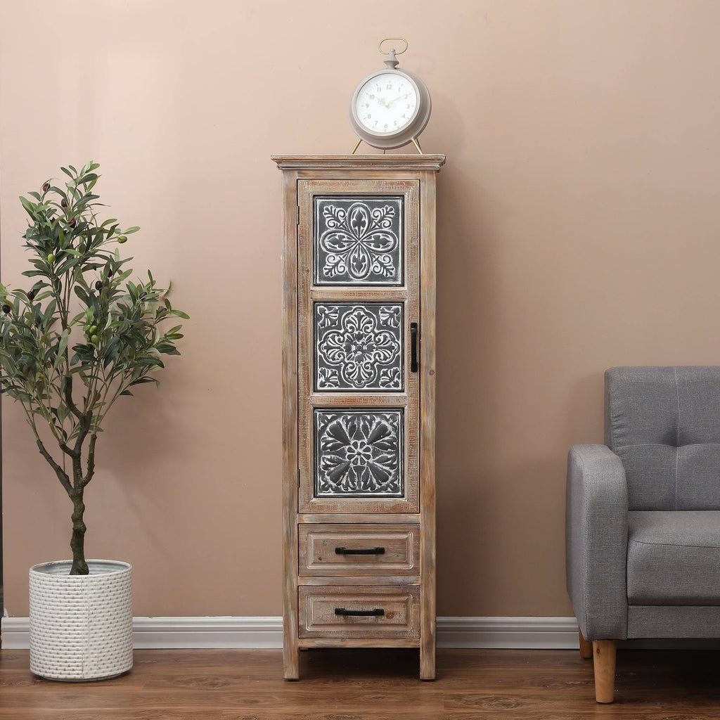 LuxenHome Metal and Wood Tall Tower Cabinet H3673