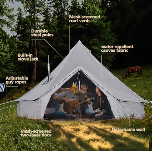 Cotton Canvas Bell Tent Waterproof 4 Season Camping Yurt for 4/6/8 Person A8612
