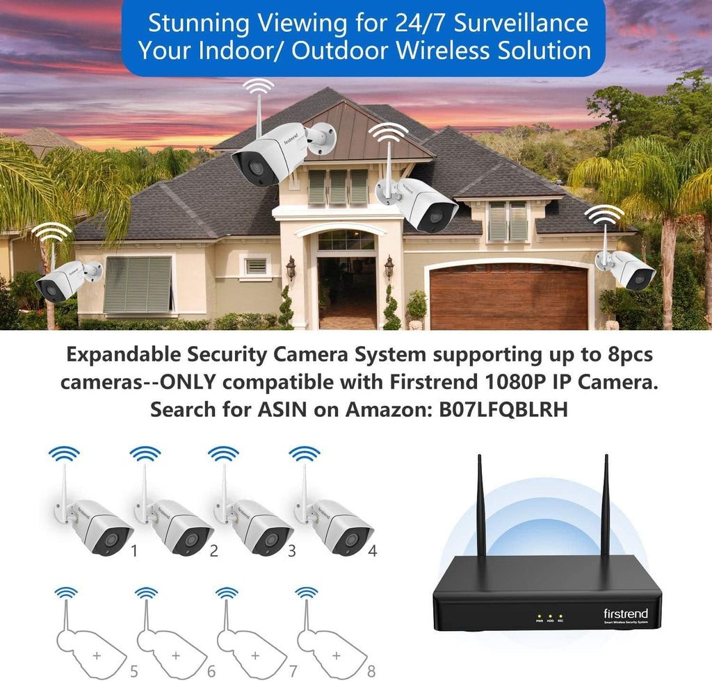 Firstrend 8CH Wireless NVR System with 4pcs 1080P IP Cameras and 2TB Hard Drive B13858