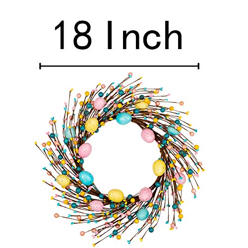 18 inch Easter Egg Wreath for Front Door with Pastel Eggs and Twigs I6652
