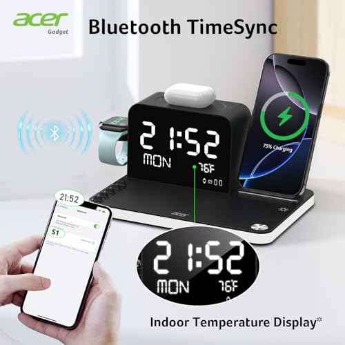 acer 7-in-1 Wireless Charging Station with Night Light and Time Display U851