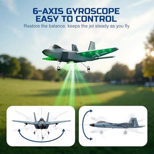 RC Plane F-22 Glider Fighter Jet for Kids Beginners, 2.4GHz Ready to Fly with LED Lights N789