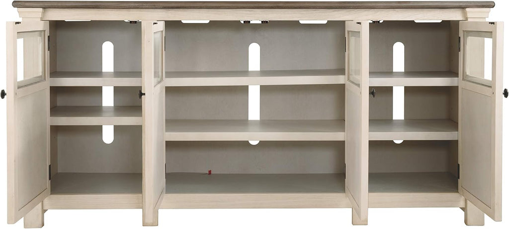 Signature Design by Ashley Bolanburg Farmhouse TV Stand for TVs up to 72, Whitewash A9526