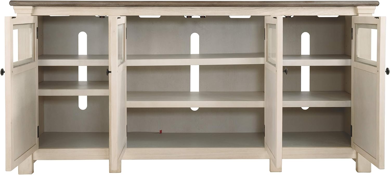 Signature Design by Ashley Bolanburg Farmhouse TV Stand for TVs up to 72, Whitewash A9526