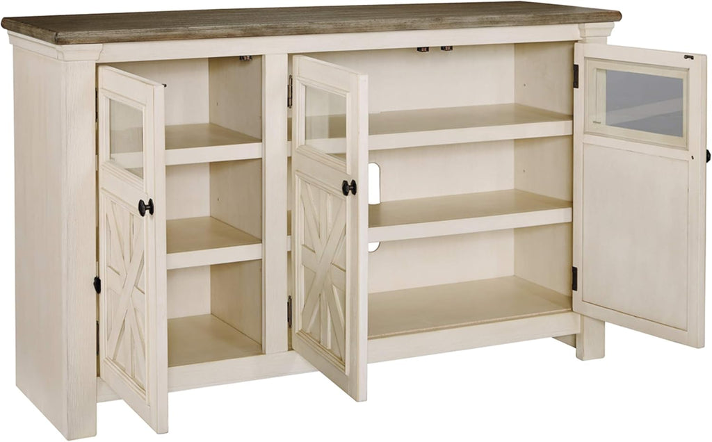 Signature Design by Ashley Bolanburg Farmhouse TV Stand for TVs up to 72, Whitewash A9526
