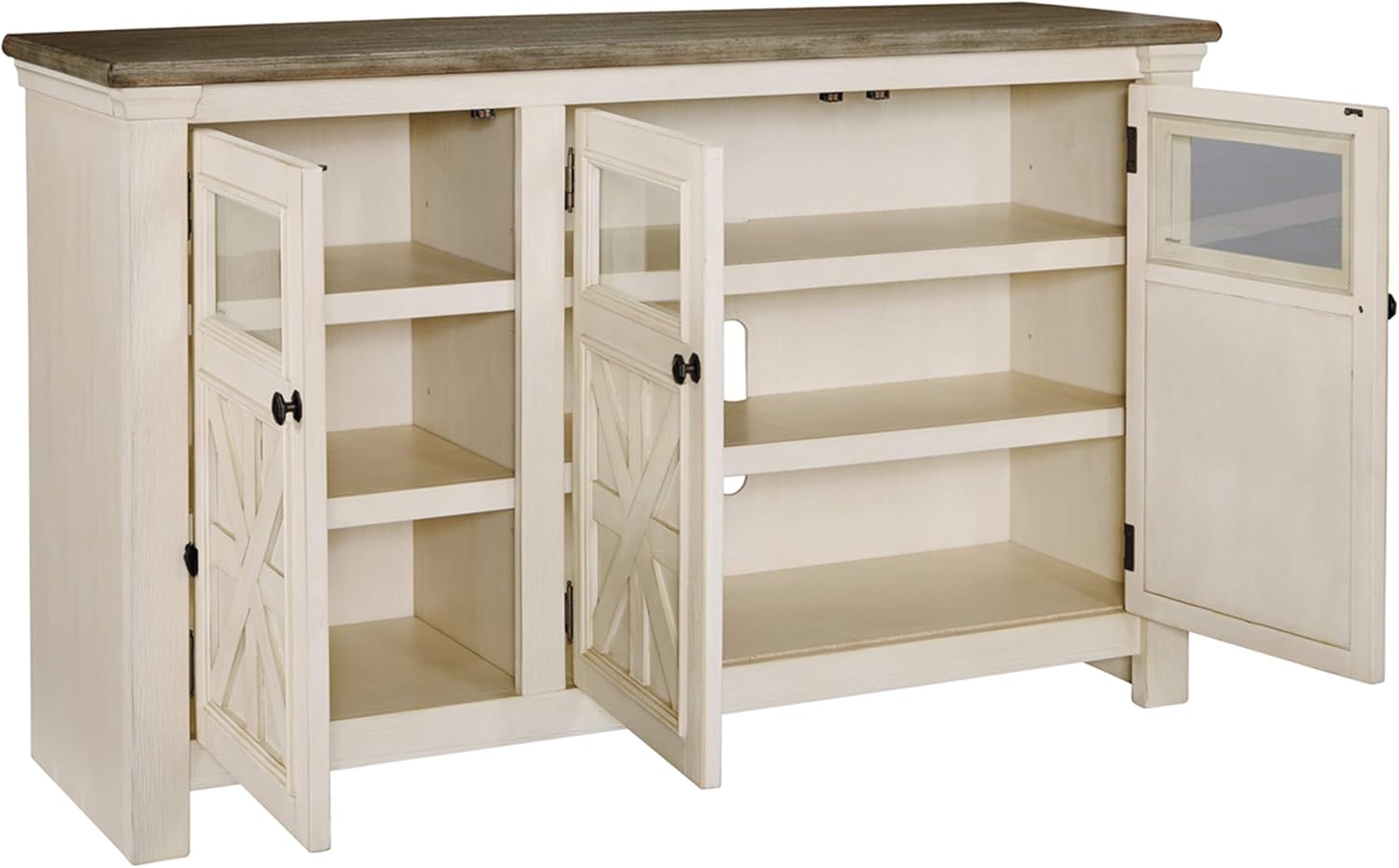 Signature Design by Ashley Bolanburg Farmhouse TV Stand for TVs up to 72, Whitewash A9526