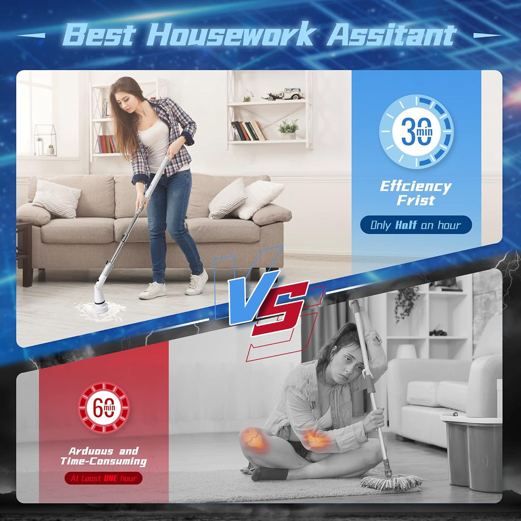 Electric Spin Scrubber with Adjustable Handle and 4 Brush Heads D497740