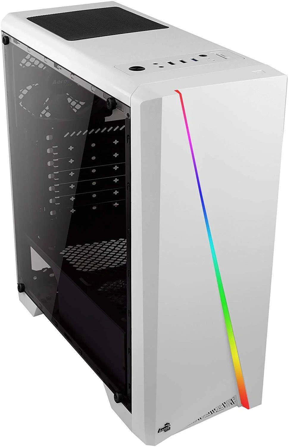 Aerocool Cylon PC Gaming Case, Mid-Tower ATX, RGB, 13 Lighting Modes, Full Window, Perfect for Gamers | White