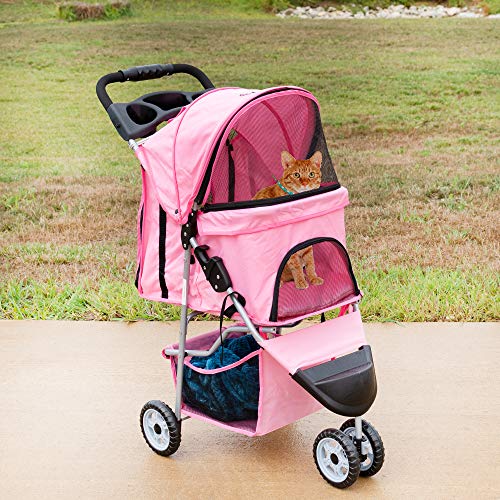 VIVO Black 3 Wheel Foldable Pet Stroller for Cat and Dog H9764