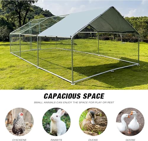 Large Metal Chicken Coop Walk-in Poultry Cage with Waterproof Cover D237341