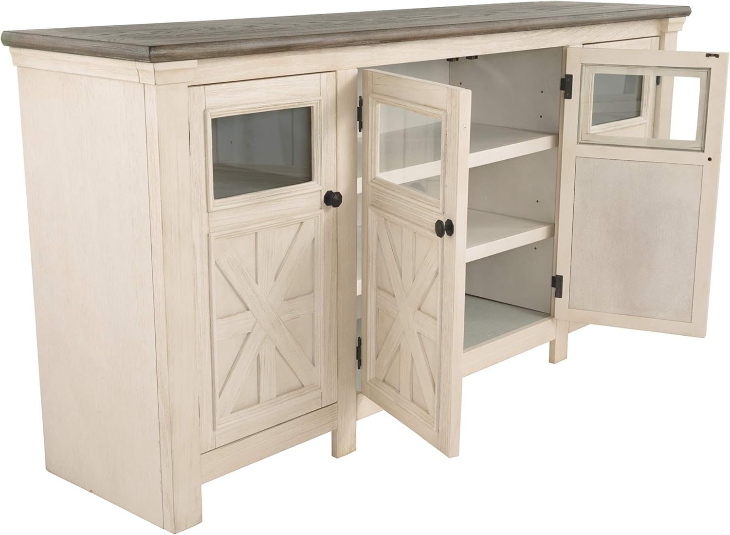 Signature Design by Ashley Bolanburg Farmhouse TV Stand for TVs up to 72, Whitewash A9526