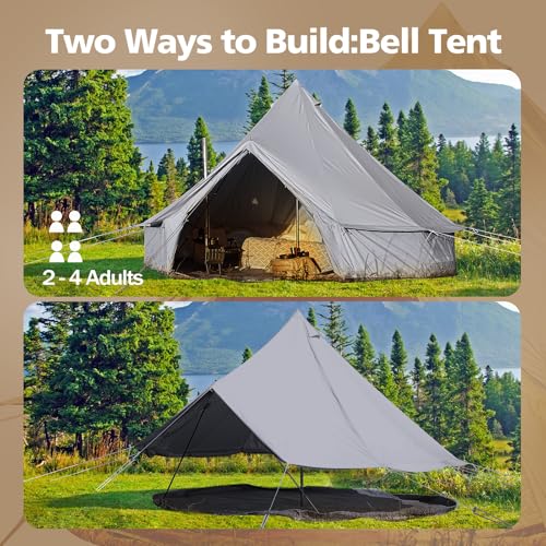 Cotton Canvas Bell Tent Waterproof 4 Season Camping Yurt for 4/6/8 Person A8612