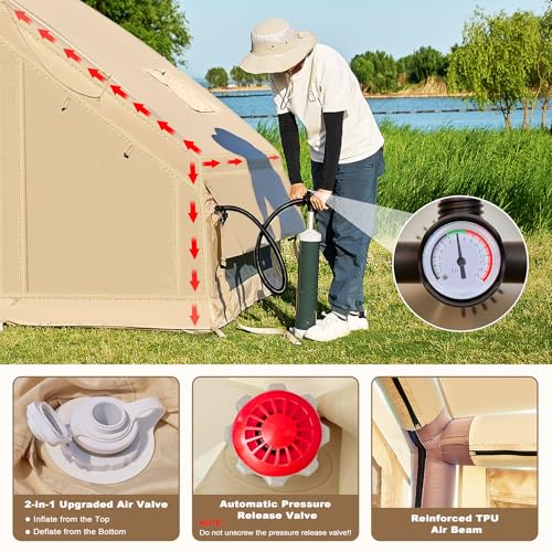 Inflatable Camping Tent with Hand Pump, Waterproof Oxford, 4-6 Person P40923