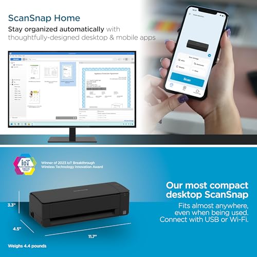 ScanSnap iX1300 Compact Wireless USB Double-Sided Document Scanner, Black T374