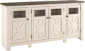 Signature Design by Ashley Bolanburg Two Tone Farmhouse TV Stand, Fits TVs up to 72, 3 Cabinets and Adjustable Storage Shelves, Whitewash