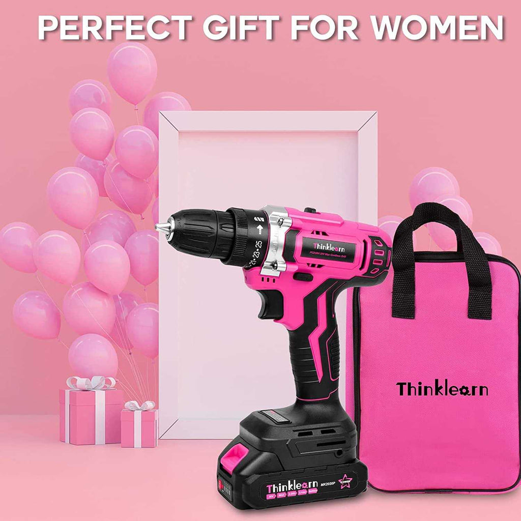 Thinklearn Pink Cordless Drill Set 20V Lithium-ion with 67Pcs Bits I1323