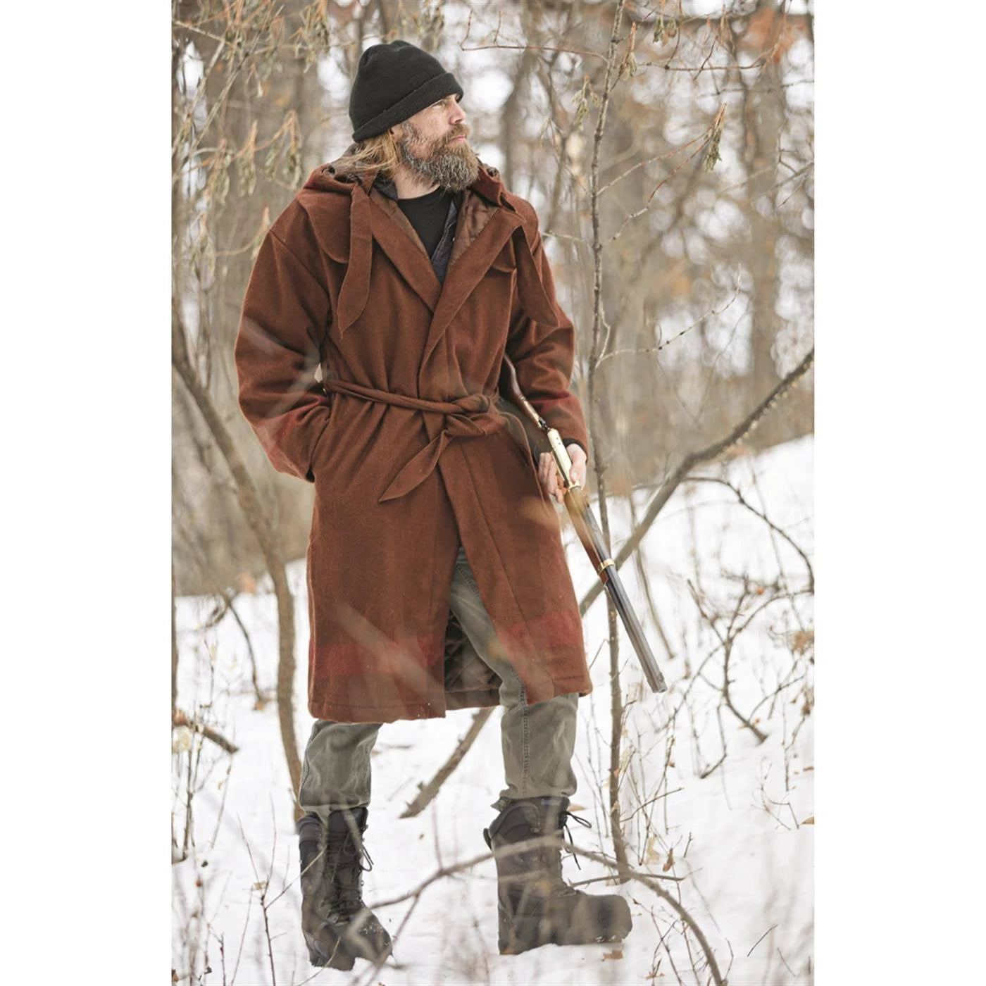Mountain Man Hooded Wool Blend Capote, Size: Small, Red
