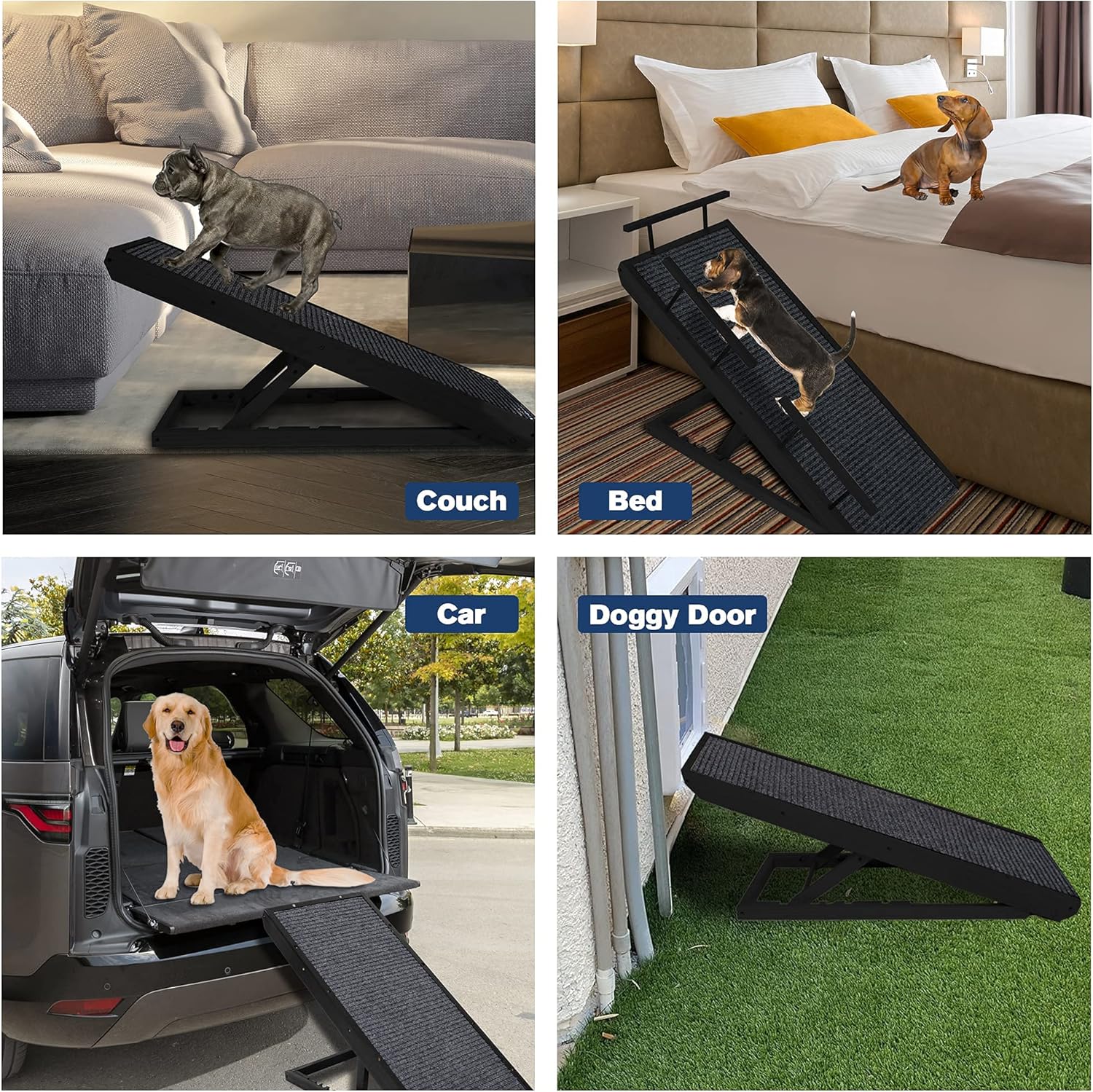 Rampaw Adjustable Pet Ramp for Small Dogs and Cats, Non-Slip, 12-24 in, Black T447371