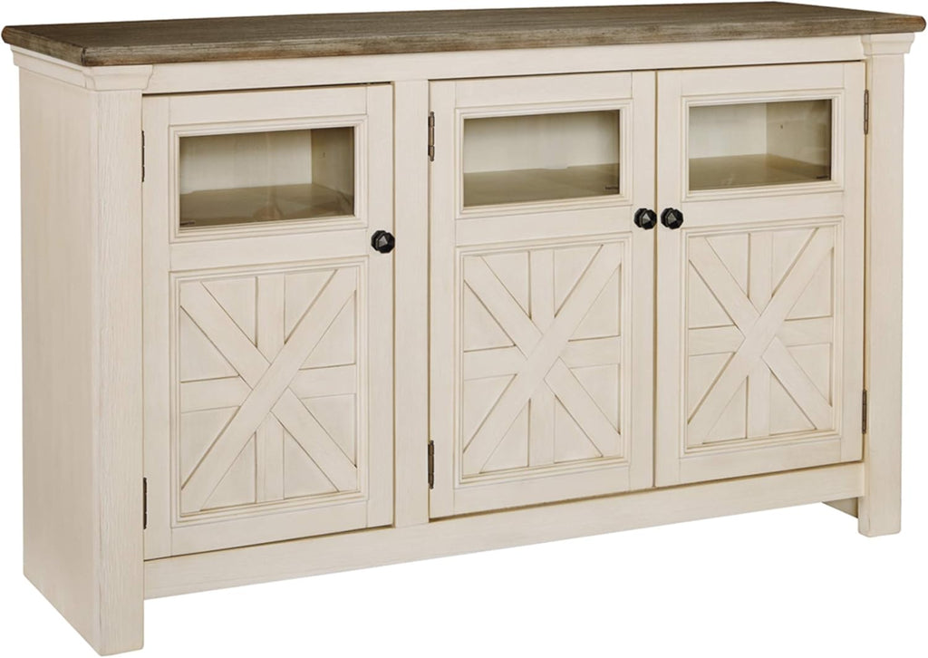 Signature Design by Ashley Bolanburg Farmhouse TV Stand for TVs up to 72, Whitewash A9526