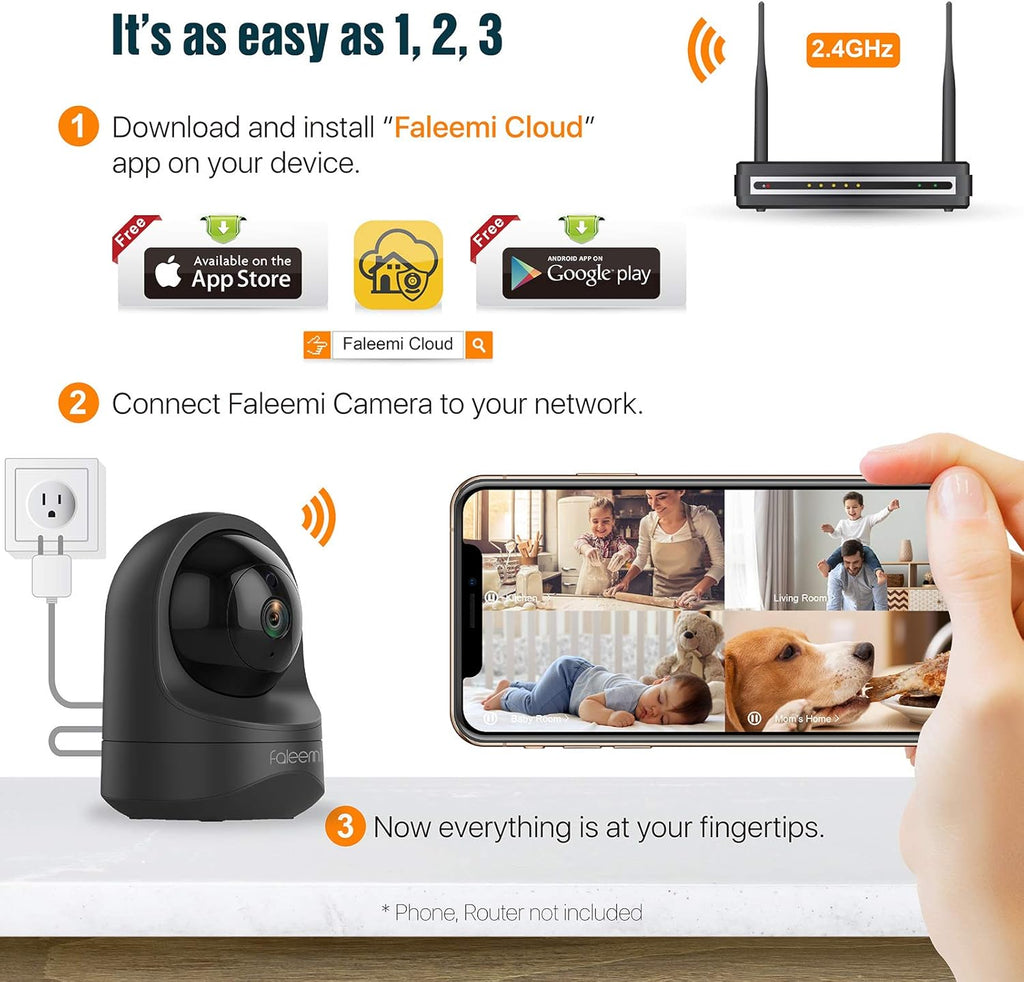 Wireless Security Camera 1080P Pan/Tilt/Zoom WiFi Indoor Nanny Cam G2085