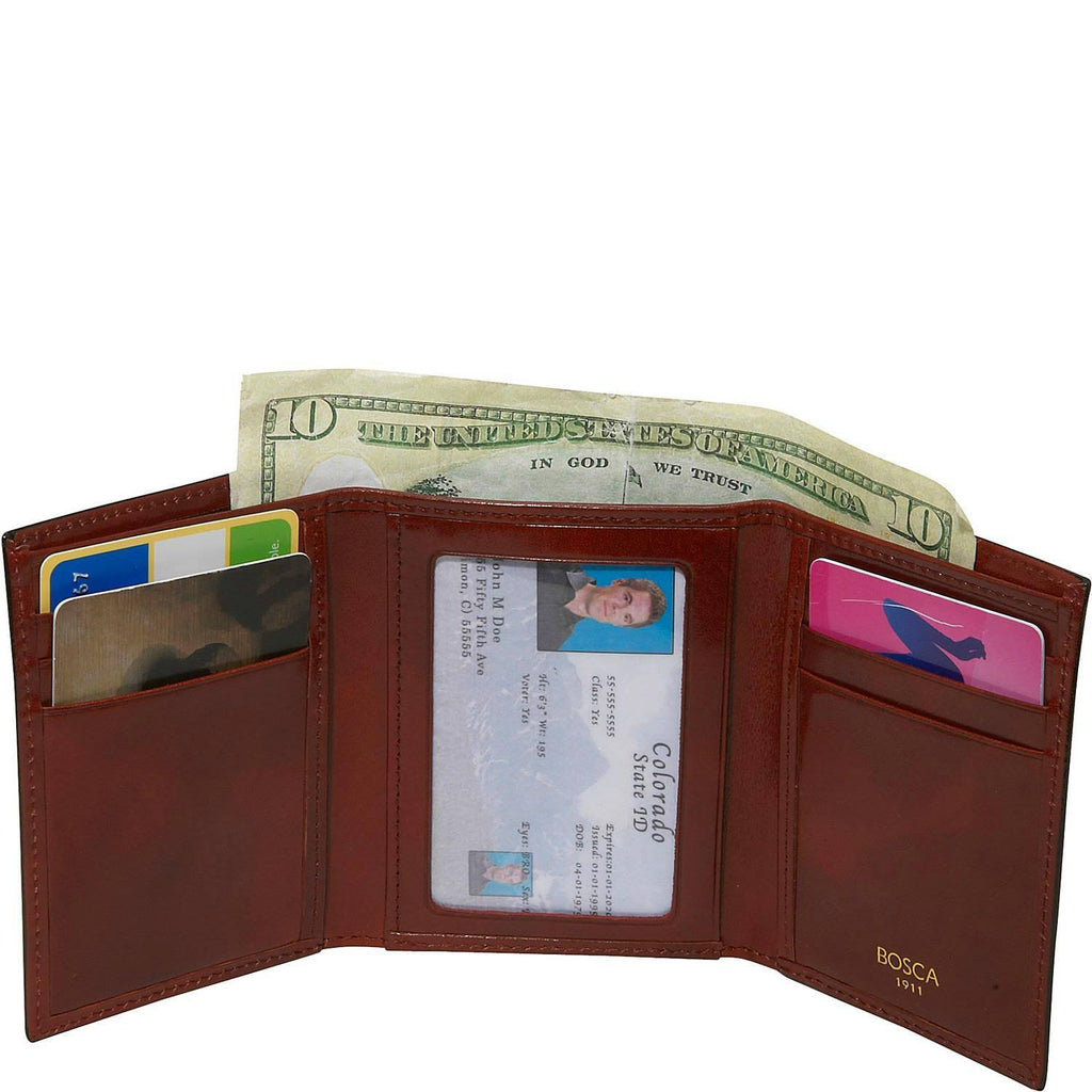 Bosca Old Leather Double ID Trifold Wallet Dark Brown G3015