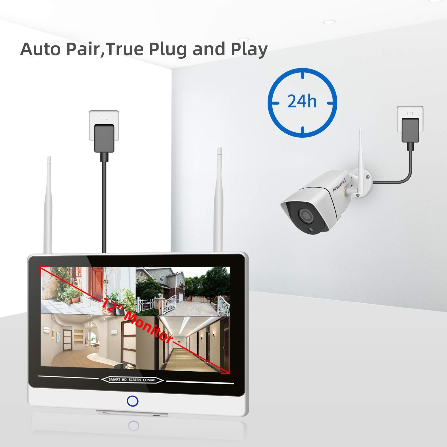 Firstrend 8CH Wireless NVR System with 4pcs 1080P IP Cameras and 2TB Hard Drive B13858