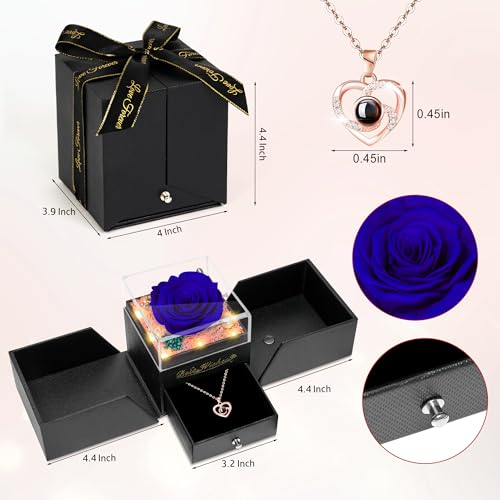 Preserved Red Rose with Necklace and Light for Mom Q61995
