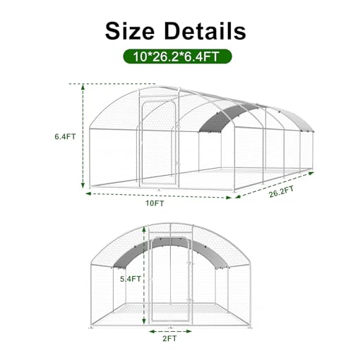 Large Metal Chicken Coop Walk-in Poultry Cage with Waterproof Cover D237341