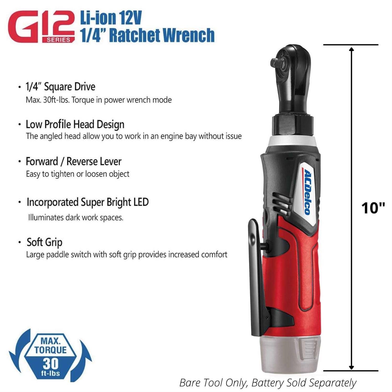 ACDelco ARW1207T G12 Series 12V Cordless 1/4 inch Ratchet Wrench C9724