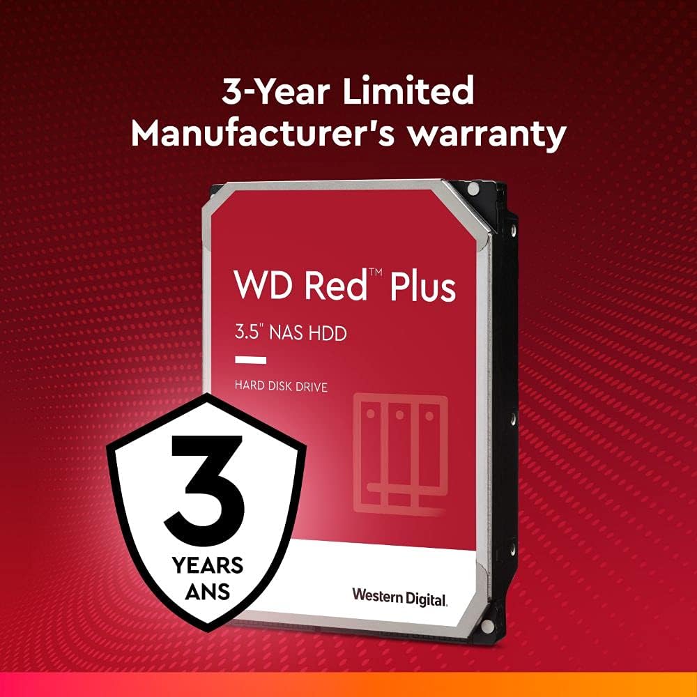 WD 2TB WD Red Plus NAS Internal Hard Drive HDD 5400 RPM SATA 6 Gb/s CMR 128 MB Cache 3.5 K7277