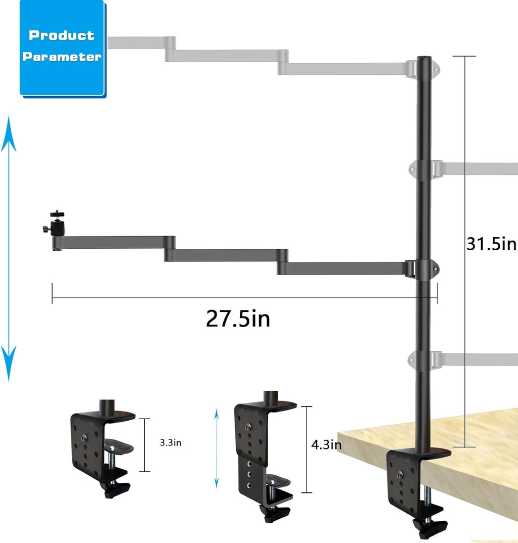 Heavy Desktop Overhead Camera Mount Rig Stand with Flexible Arm and 360° Ball Head J2987