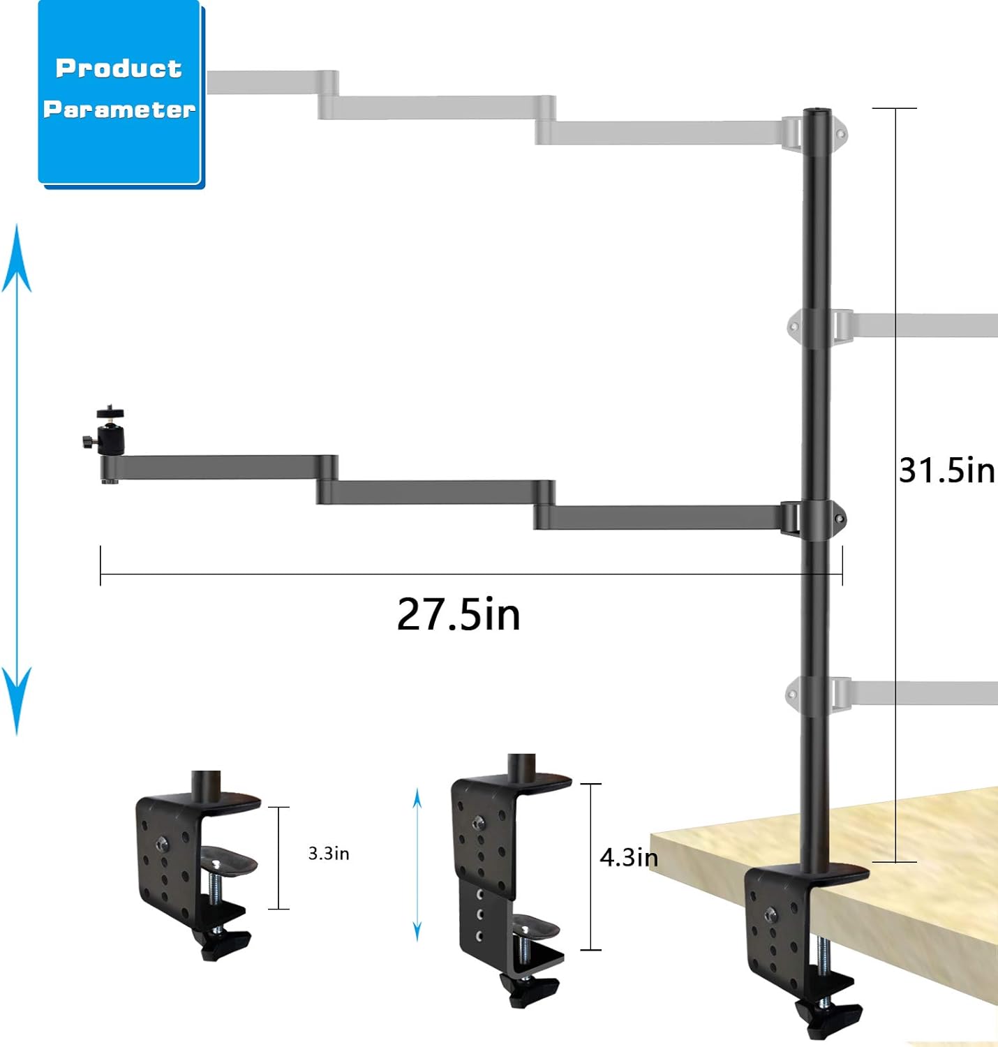 Heavy Desktop Overhead Camera Mount Rig Stand with Flexible Arm and 360° Ball Head J2987