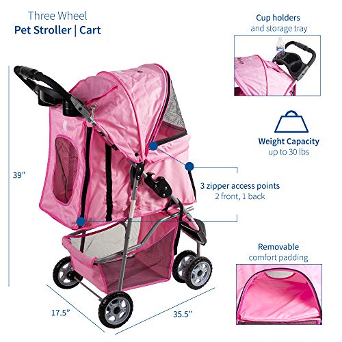 VIVO Black 3 Wheel Foldable Pet Stroller for Cat and Dog H9764