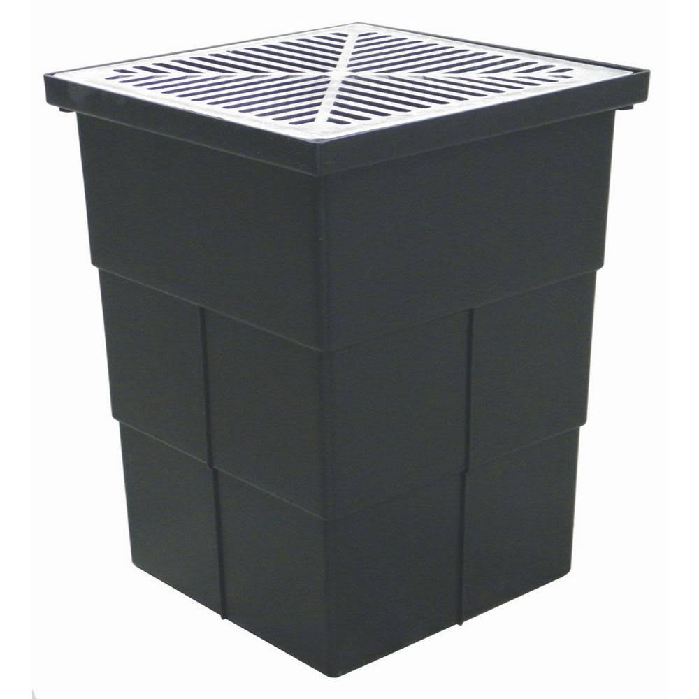 U.S. Trench Drain 18 in. x 14 in. Storm Water Pit and Catch Basin for Modular Trench and Channel Drain Systems with Aluminum Gra