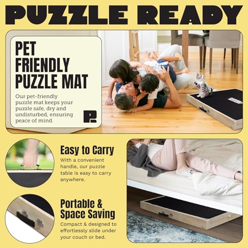 Puzzle Board with Drawers & Cover for 1000 Pieces, Wooden Jigsaw Table with Lazy Susan Spinning Cover X435