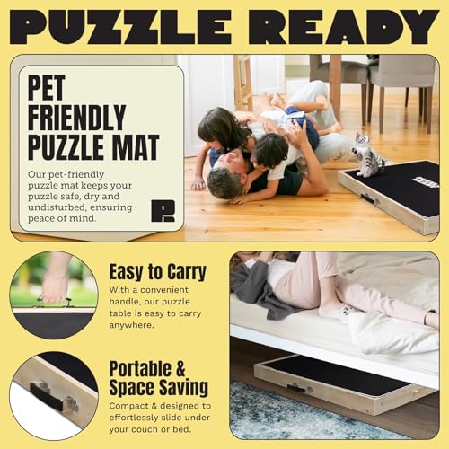 Puzzle Board with Drawers & Cover for 1000 Pieces, Wooden Jigsaw Table with Lazy Susan Spinning Cover X435