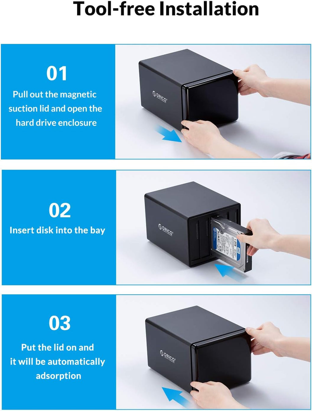 ORICO 5 Bay RAID Hard Drive Enclosure USB 3.0 to SATA for 3.5 inch HDD I643239