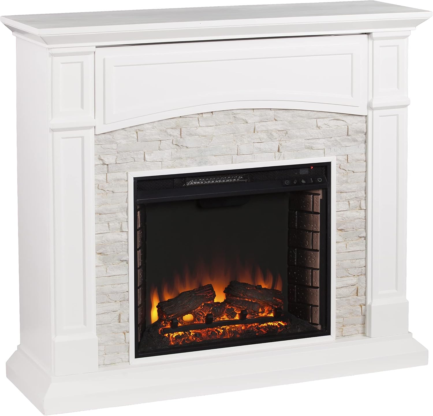 SEI Furniture Seneca Faux Stone Electric Fireplace Media Shelf, Cool Slate Gray Q89284