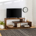 Walker Edison Meier Contemporary 2 Tier Asymmetrical Solid Wood TV Stand for TVs up to 50 Inches, 60 Inch, Grey