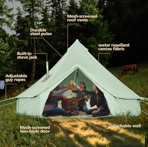 Cotton Canvas Bell Tent Waterproof 4 Season Camping Yurt for 4/6/8 Person A8612